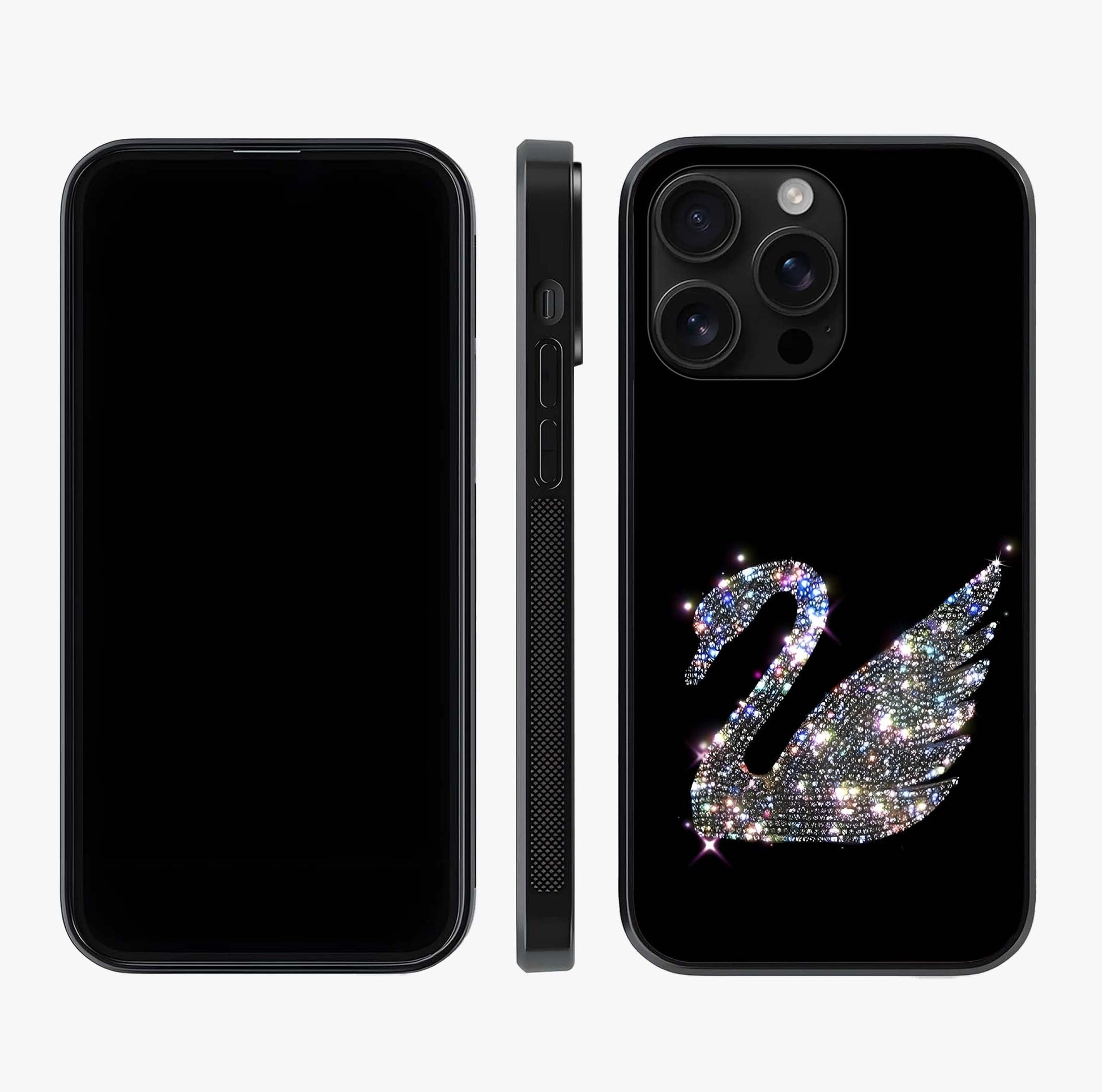 Starlit Swan Grace Glass Case displayed upright for full design visibility and premium finish.
