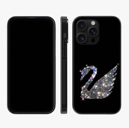 Starlit Swan Grace Glass Case displayed upright for full design visibility and premium finish.