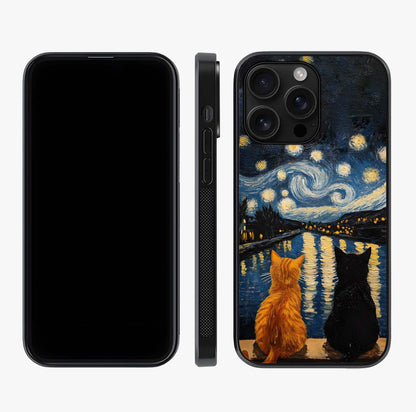 Starry River Cats Glass Case displayed upright for full design visibility and premium finish.