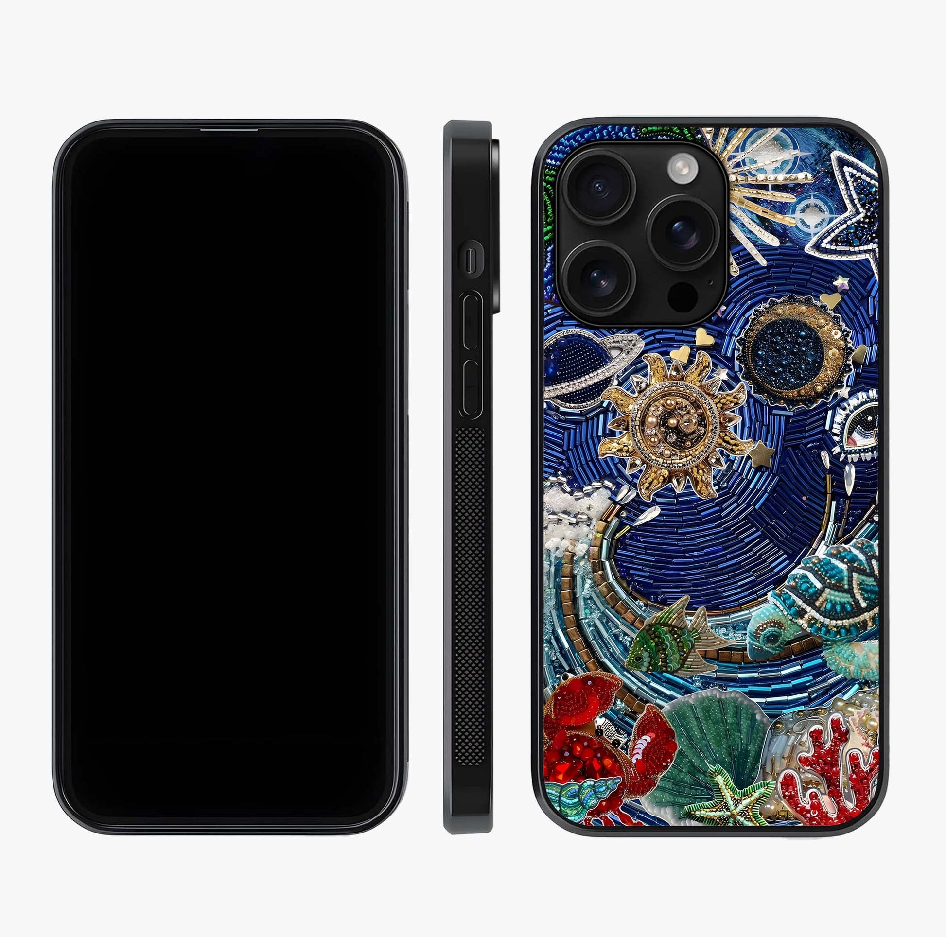 Universe Underwater Spark Glass Case displayed upright for full design visibility and premium finish.