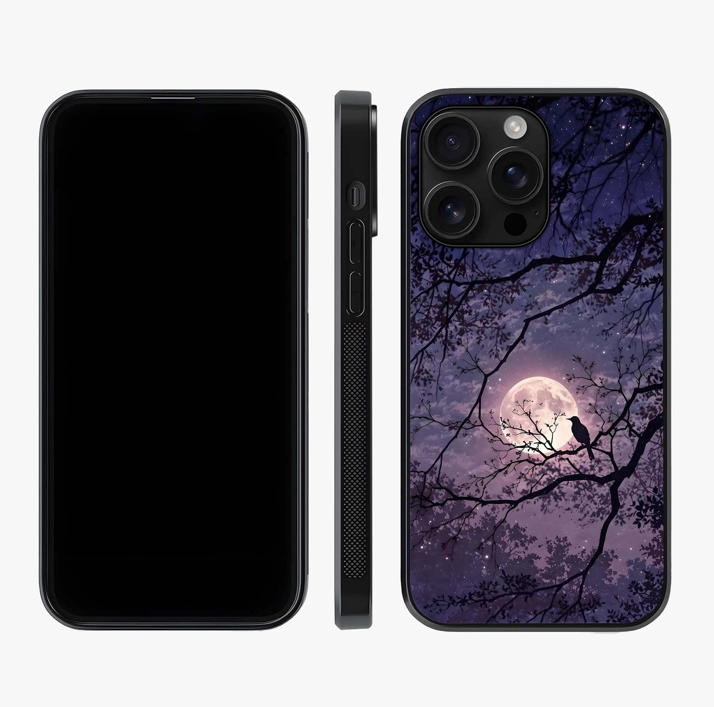 Whispering Moon Silence Glass Case displayed upright for full design visibility and premium finish.