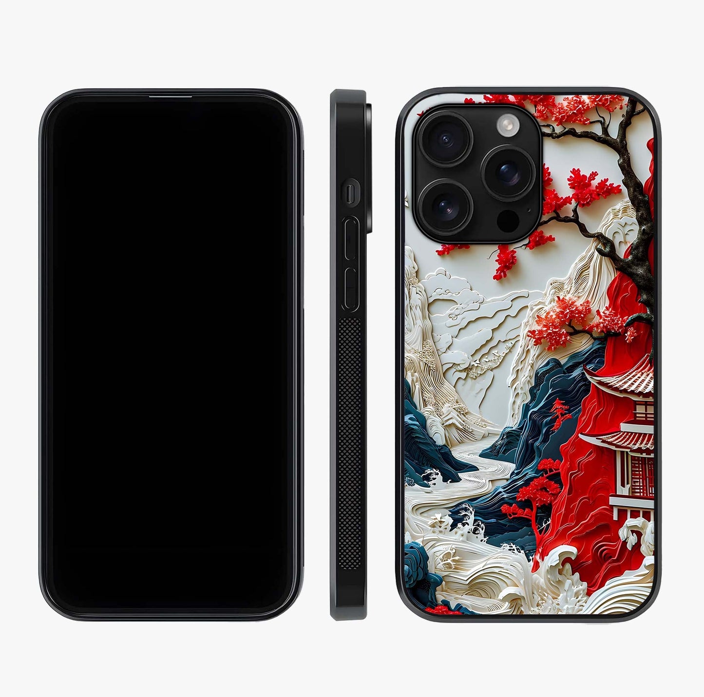 Whispers Of Sakura Waves Glass Case displayed upright for full design visibility and premium finish.