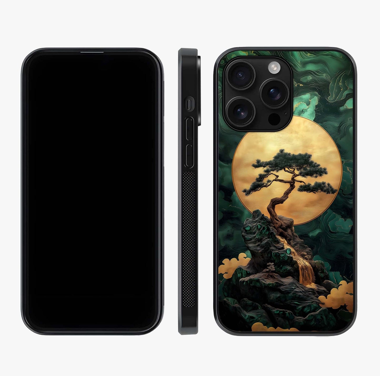 Zen Moon Rise Glass Case displayed upright for full design visibility and premium finish.