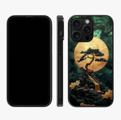 Zen Moon Rise Glass Case displayed upright for full design visibility and premium finish.