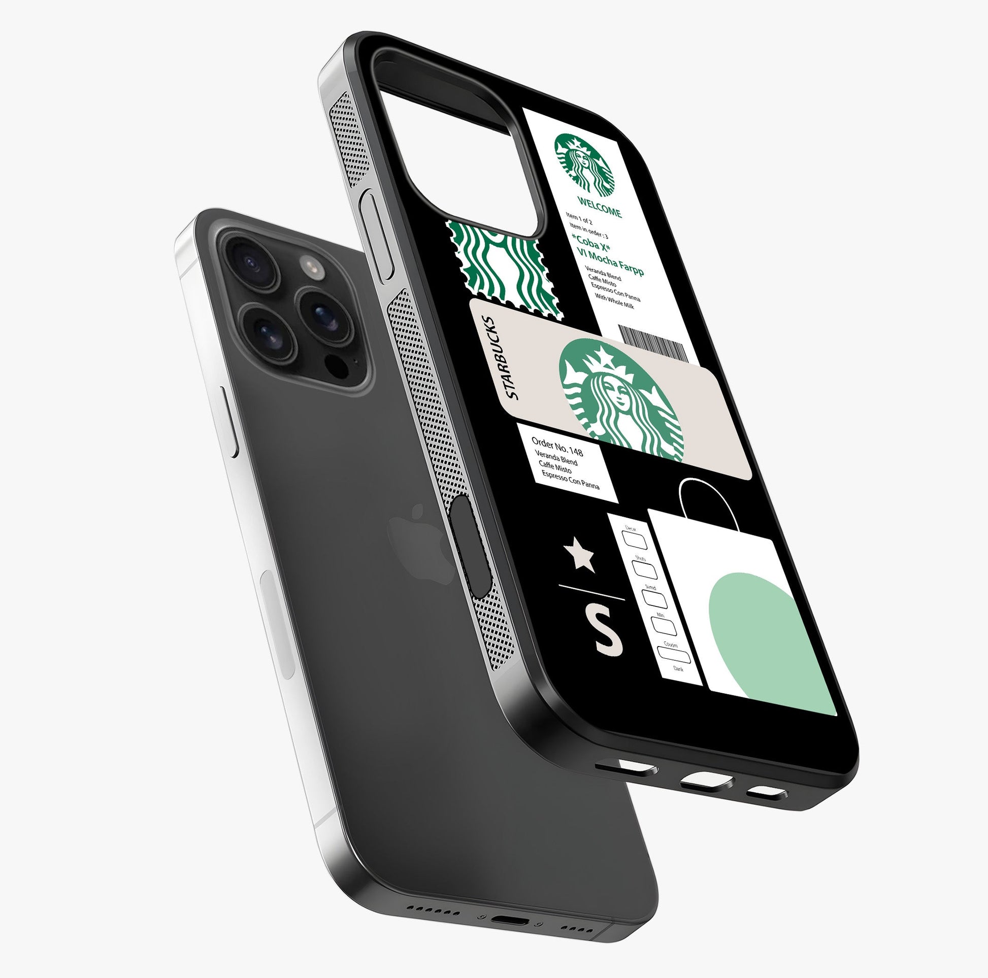 Starbucks Mocha Glass Case laid diagonally highlighting side profile, edges and glossy glass shine.