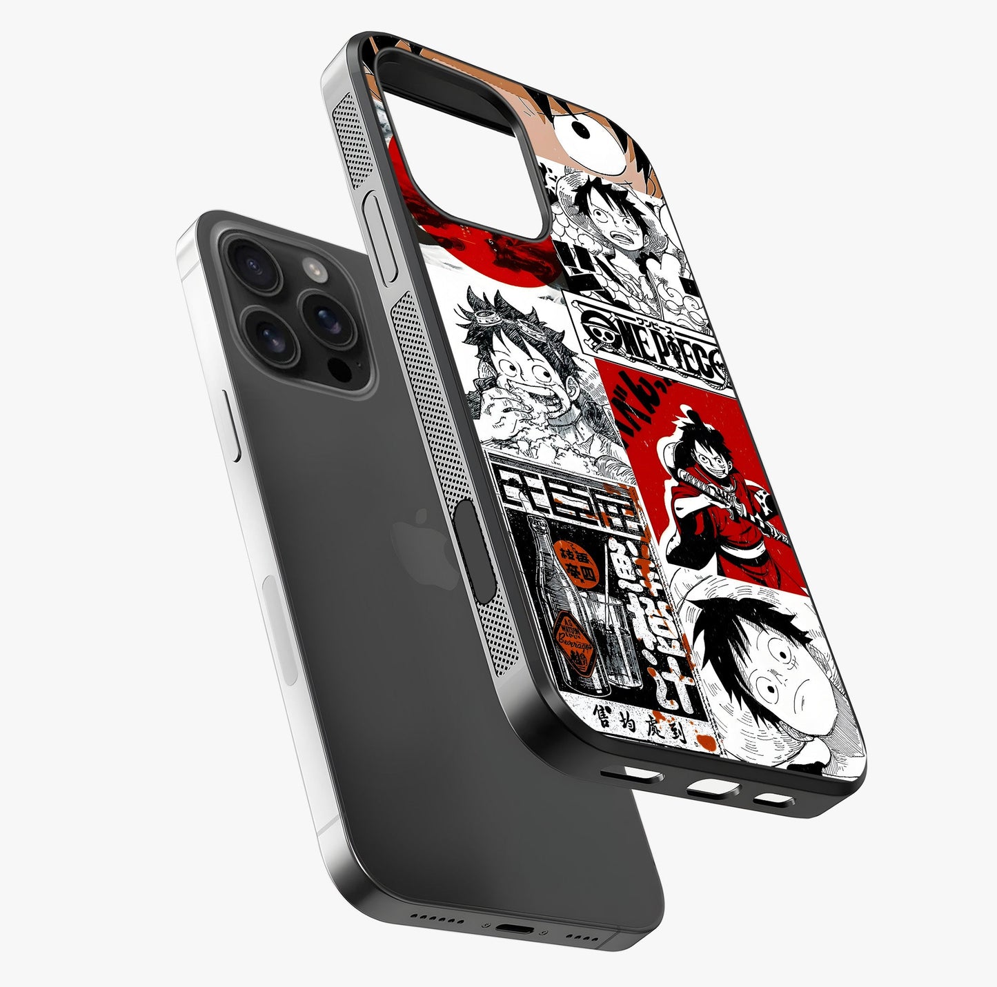 Strawhat Chaos Panels Glass Case laid diagonally highlighting side profile, edges and glossy glass shine.