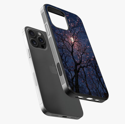 Twilight Sakura Serenade Glass Case laid diagonally highlighting side profile, edges and glossy glass shine.