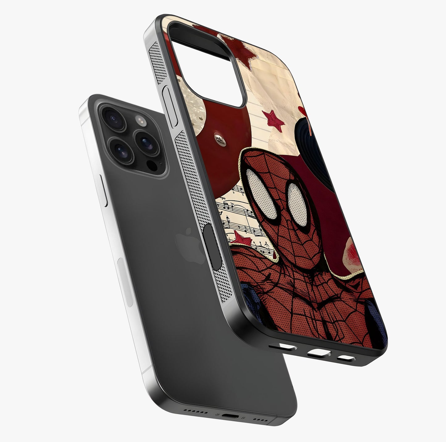 Web Warrior Vibes Glass Case laid diagonally highlighting side profile, edges and glossy glass shine.