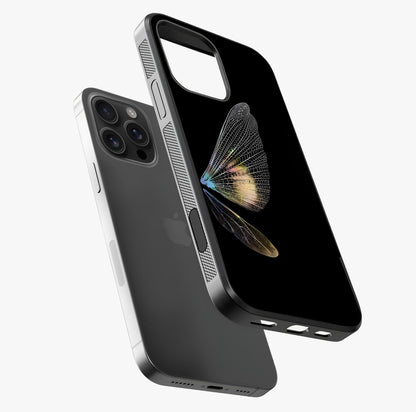 Whispers Of Wings Glass Case laid diagonally highlighting side profile, edges and glossy glass shine.