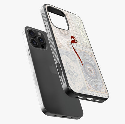 White Aesthetic Bow Glass Case laid diagonally highlighting side profile, edges and glossy glass shine.