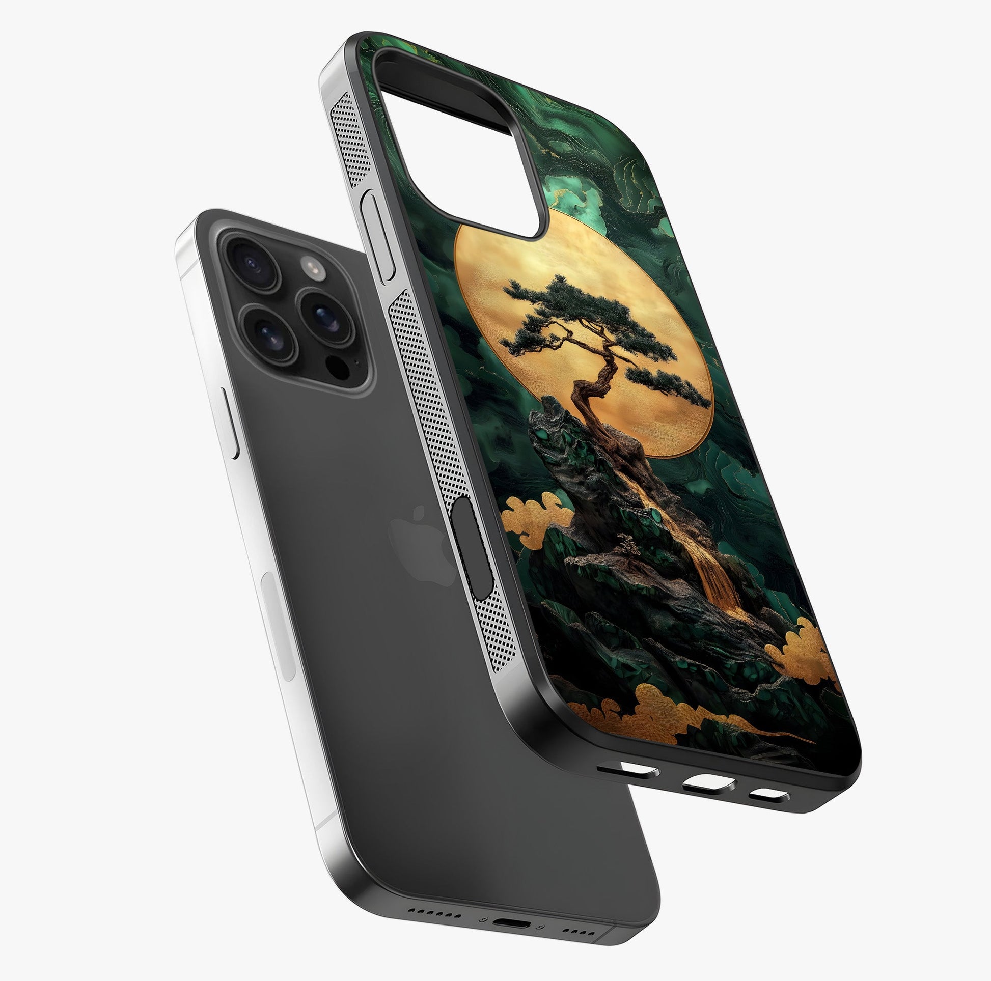 Zen Moon Rise Glass Case laid diagonally highlighting side profile, edges and glossy glass shine.