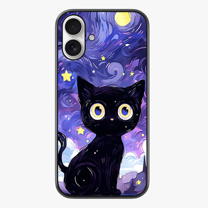 Abstract Cat Art Glass Case showing full back design in clean flat view with glossy glass finish.
