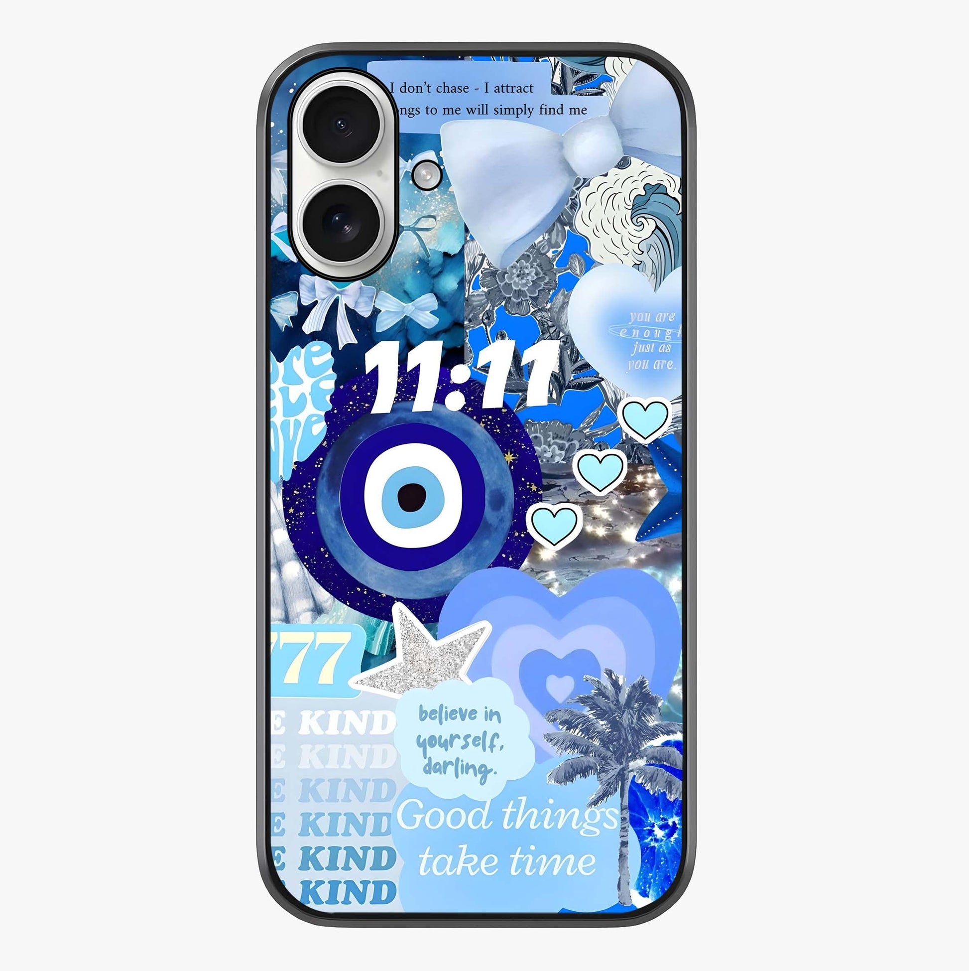 Aesthetic Be Kind Eye Glass Case showing full back design in clean flat view with glossy glass finish.