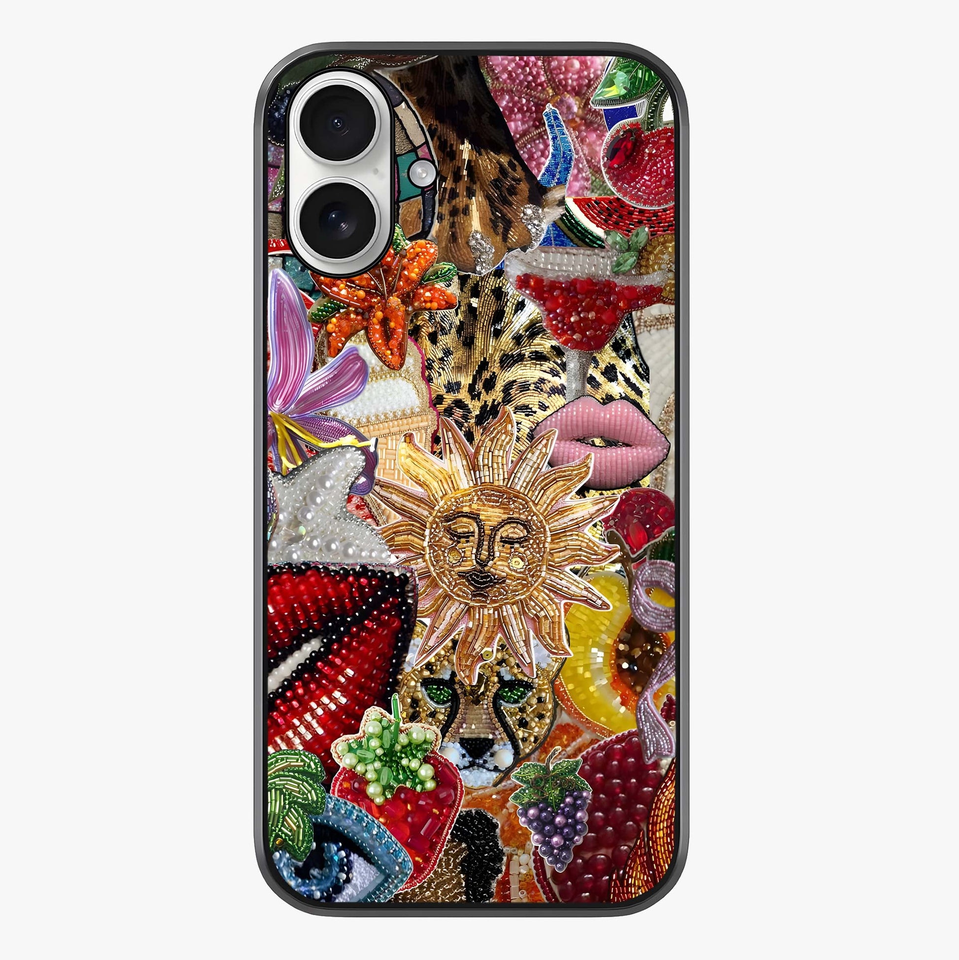 Beaded Fashion Jungle Glass Case showing full back design in clean flat view with glossy glass finish.