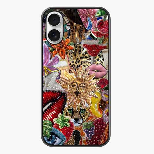 Beaded Fashion Jungle Glass Case showing full back design in clean flat view with glossy glass finish.