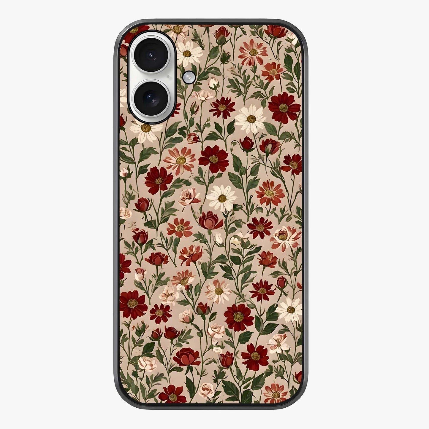 Biege Flower With Leaf Glass Case showing full back design in clean flat view with glossy glass finish.