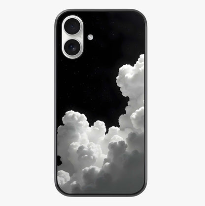 Black Background With White Cloud Glass Case showing full back design in clean flat view with glossy glass finish.