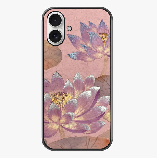 Blossom Mist Lotus Glass Case showing full back design in clean flat view with glossy glass finish.