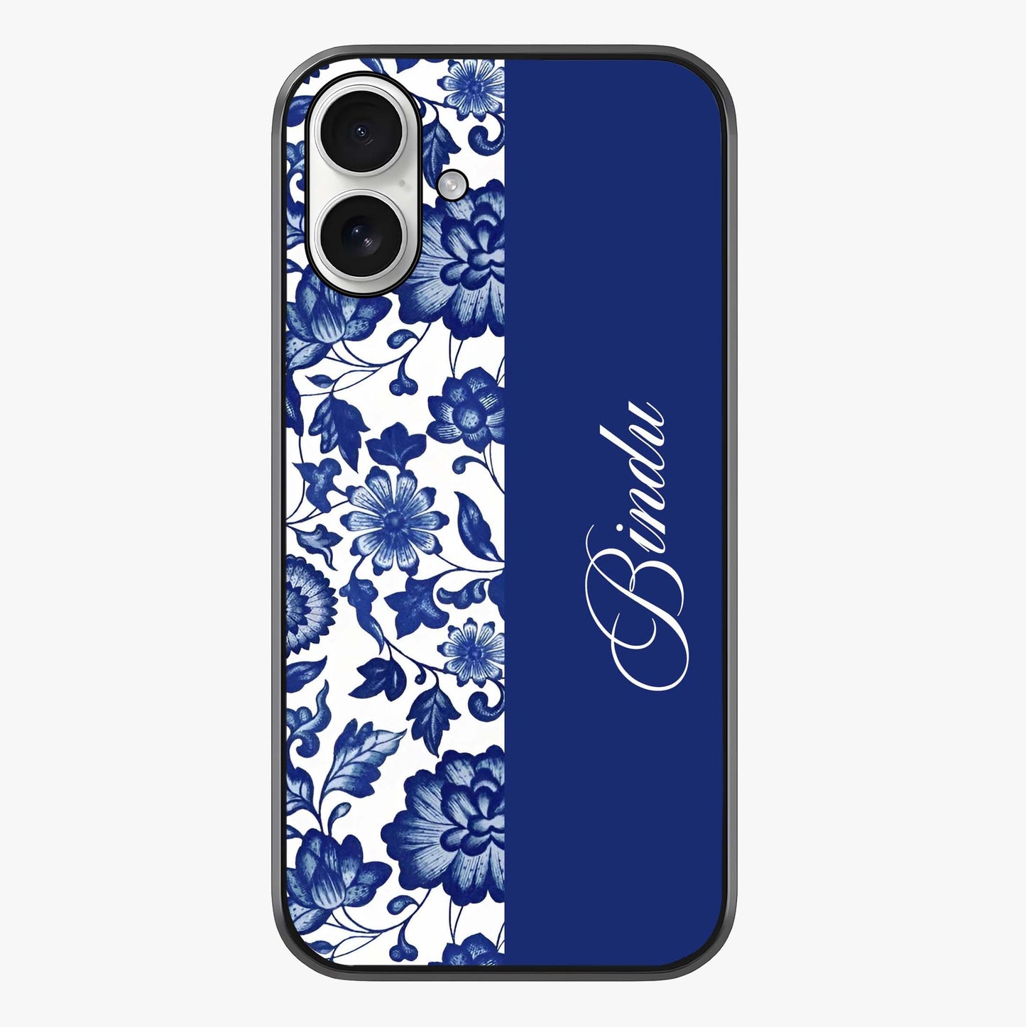 Blue Vintage Floral Pattern Glass Case showing full back design in clean flat view with glossy glass finish.