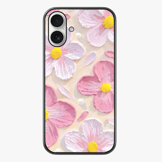 Blush Bloom Texture Glass Case showing full back design in clean flat view with glossy glass finish.