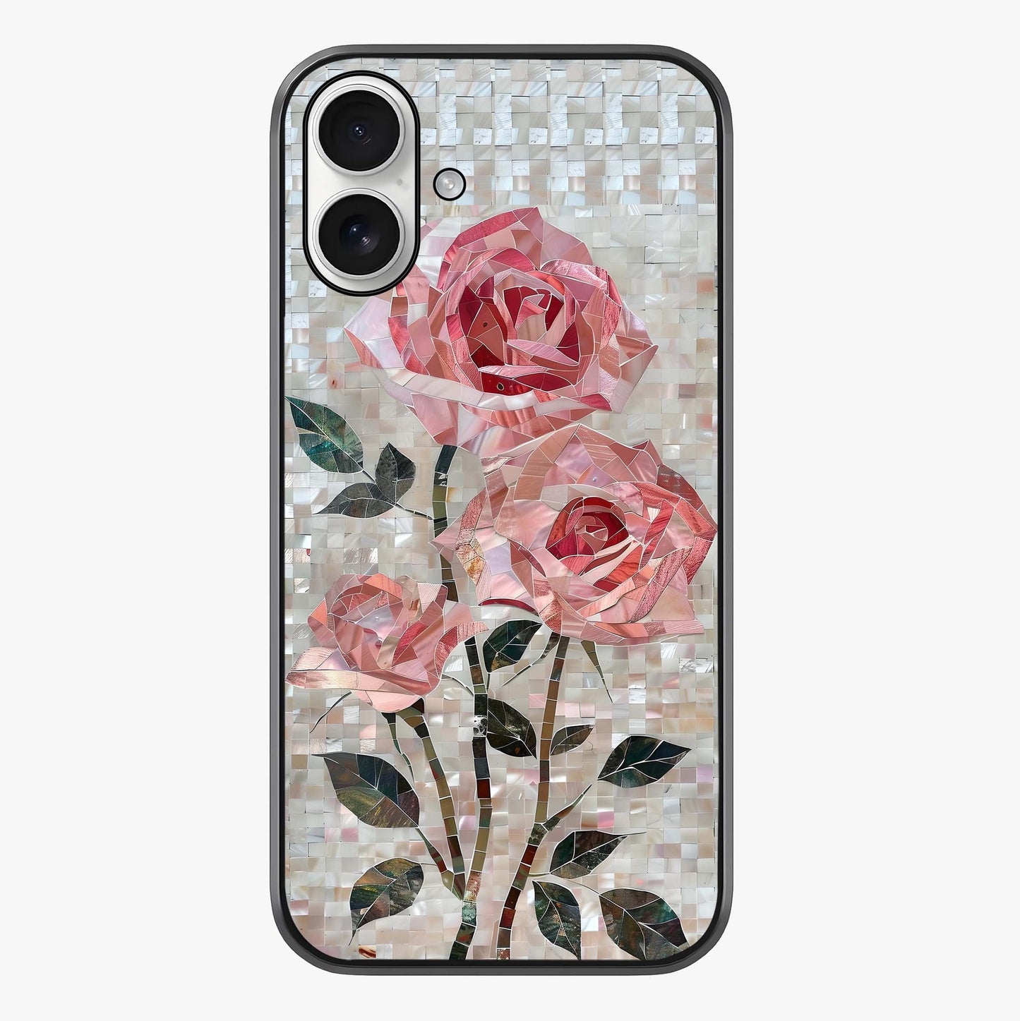 Blush Mosaic Bloom Glass Case showing full back design in clean flat view with glossy glass finish.