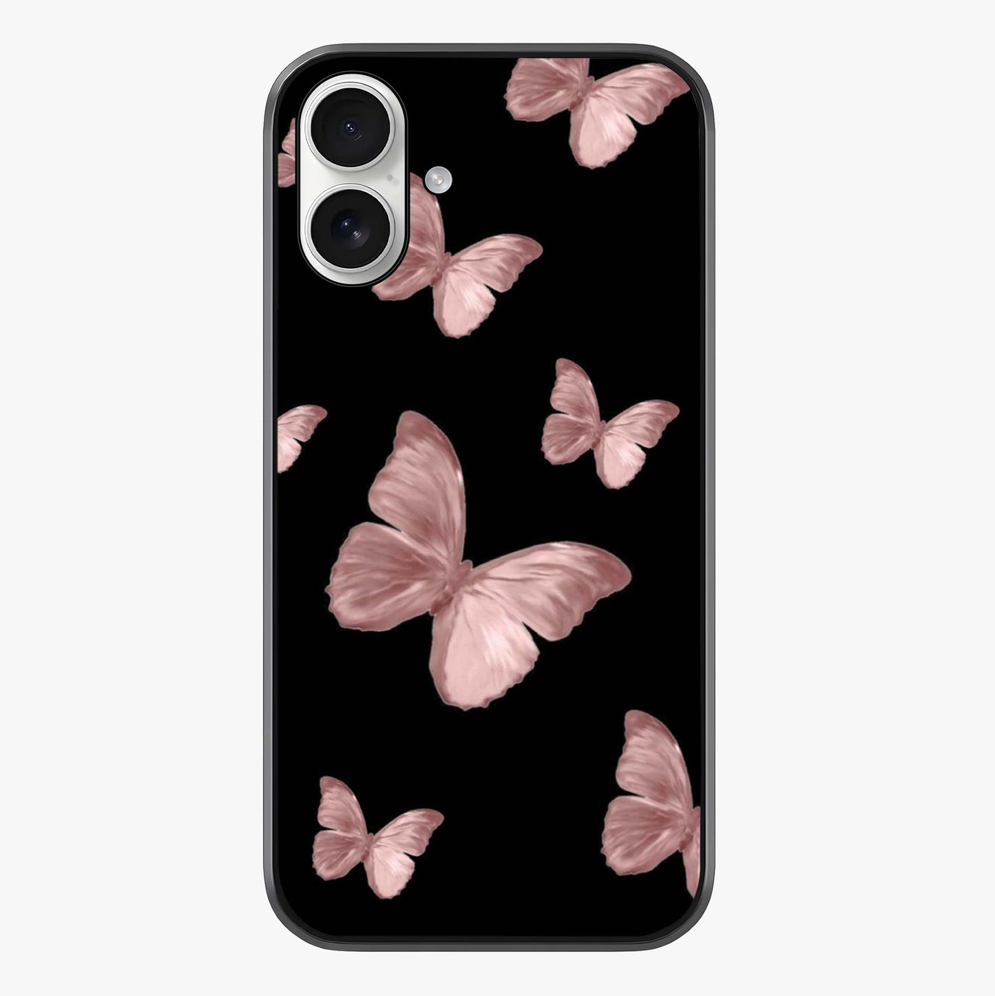 Butterfly Pattern Glass Case showing full back design in clean flat view with glossy glass finish.