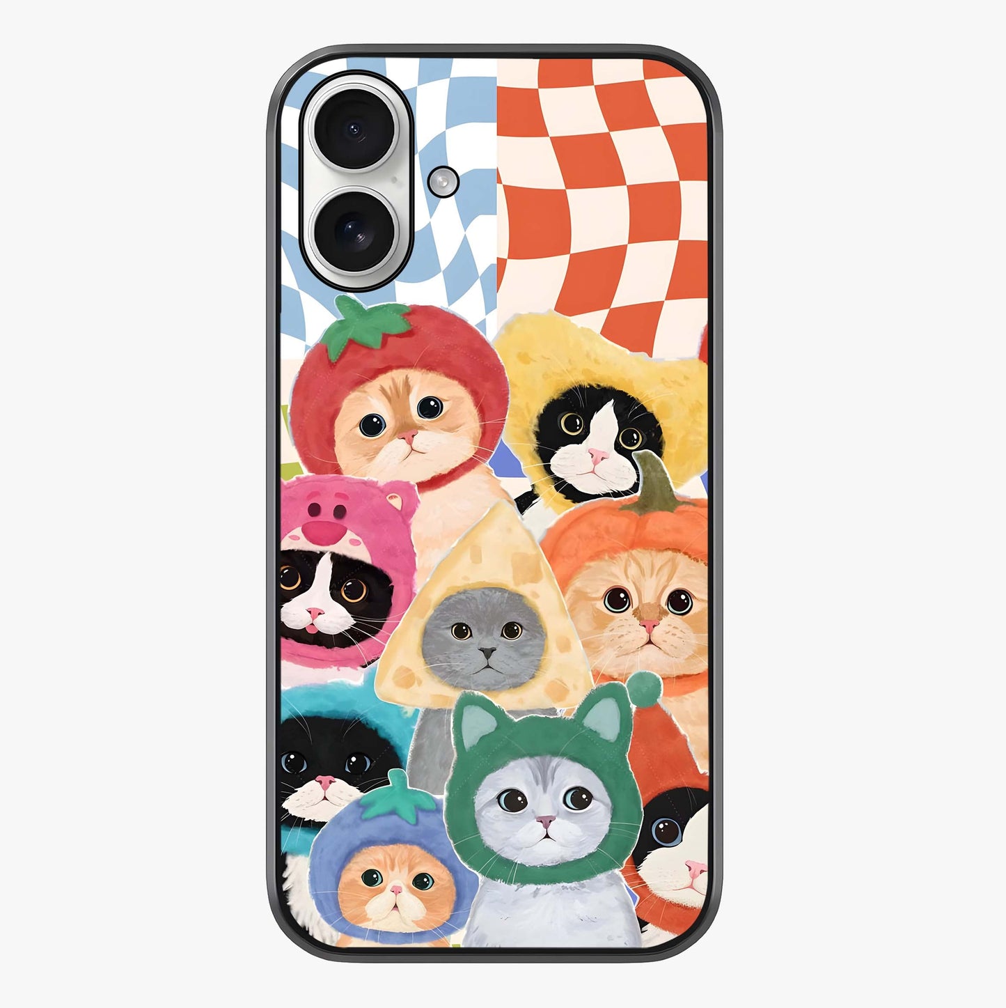 Cats In Fruits Glass Case showing full back design in clean flat view with glossy glass finish.