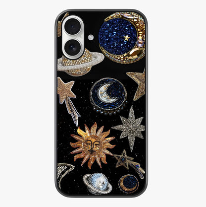 Celestial Gem Constellations Glass Case showing full back design in clean flat view with glossy glass finish.