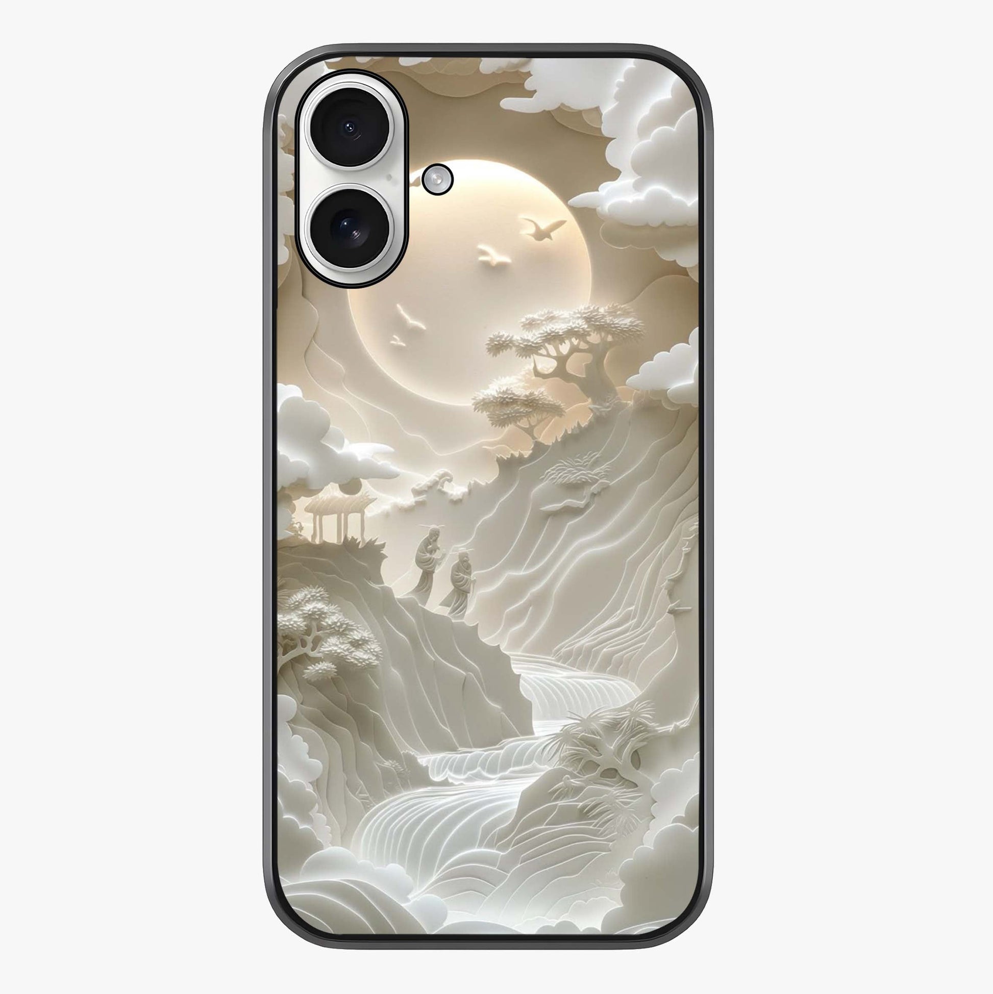 Celestial Origami Glass Case showing full back design in clean flat view with glossy glass finish.
