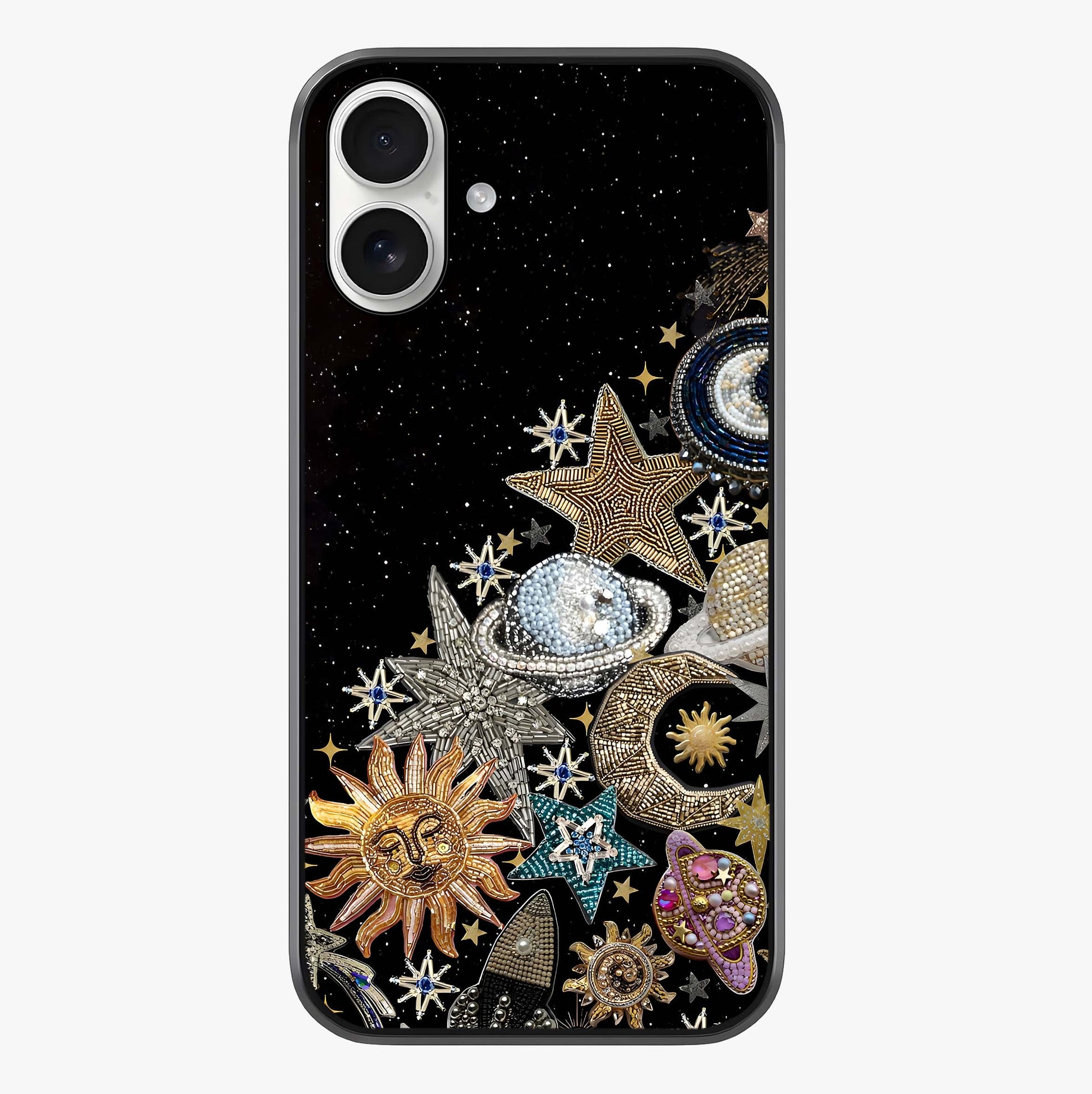 Cosmic Sparkle Dreams Glass Case showing full back design in clean flat view with glossy glass finish.