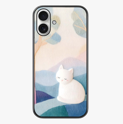 Cotton Dream Cat Glass Case showing full back design in clean flat view with glossy glass finish.