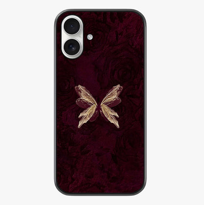 Crimson Fade Butterfly Glass Case showing full back design in clean flat view with glossy glass finish.