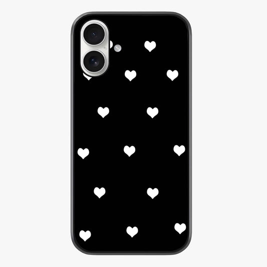 Cute And Simple White Hearts Glass Case showing full back design in clean flat view with glossy glass finish.