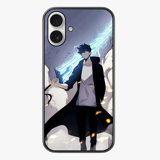 Dark Lightning Anime Warrior Glass Case showing full back design in clean flat view with glossy glass finish.
