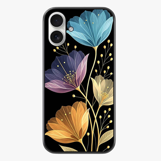 Delicate Multicolor Flowers Glass Case showing full back design in clean flat view with glossy glass finish.