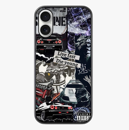 Die Young Glass Case showing full back design in clean flat view with glossy glass finish.