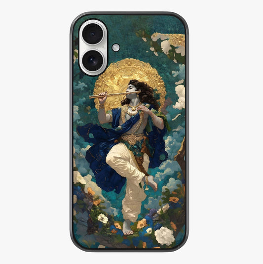 Divine Krishna Art Glass Case showing full back design in clean flat view with glossy glass finish.