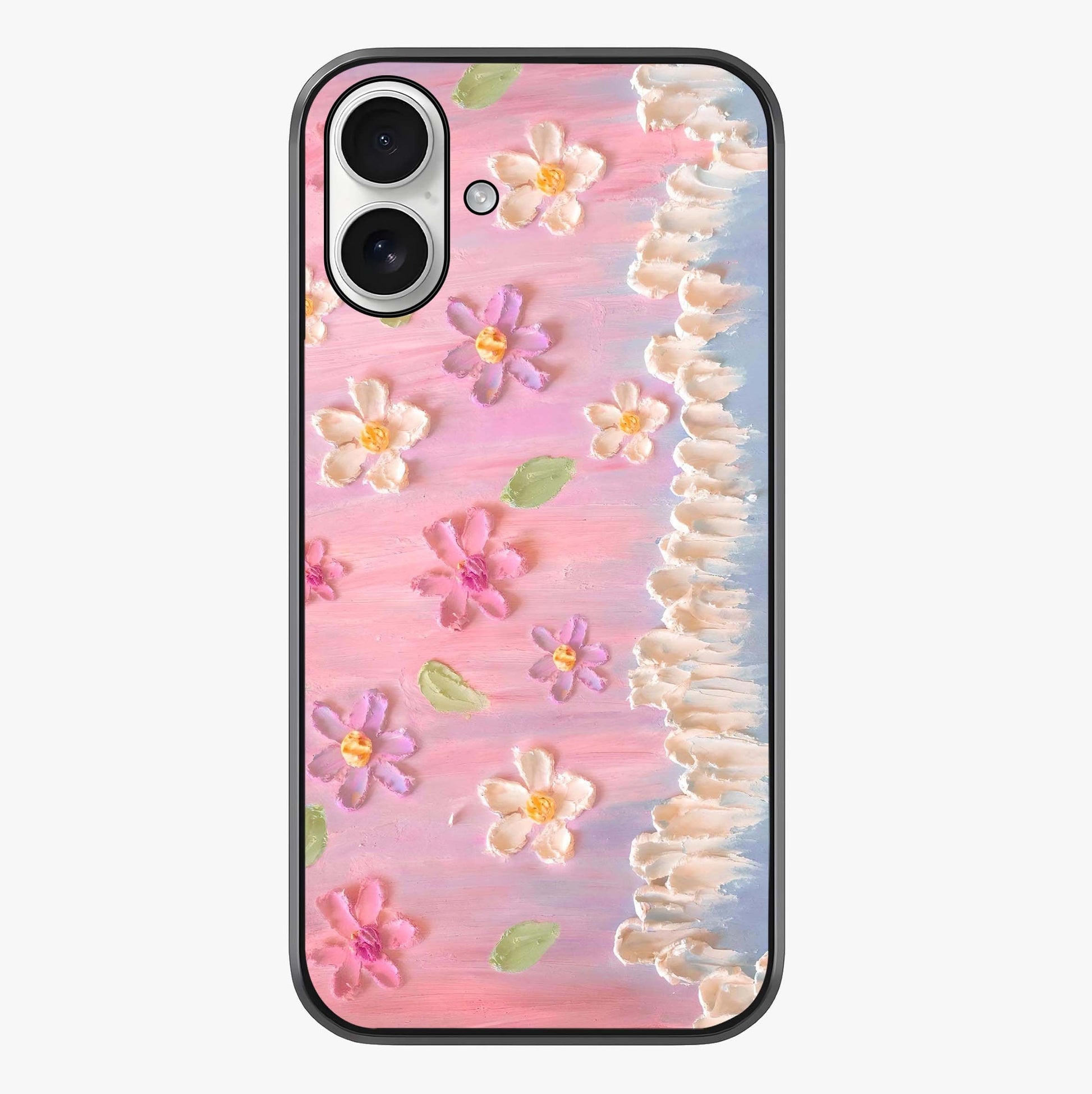 Dreamy Painted Garden Glass Case showing full back design in clean flat view with glossy glass finish.