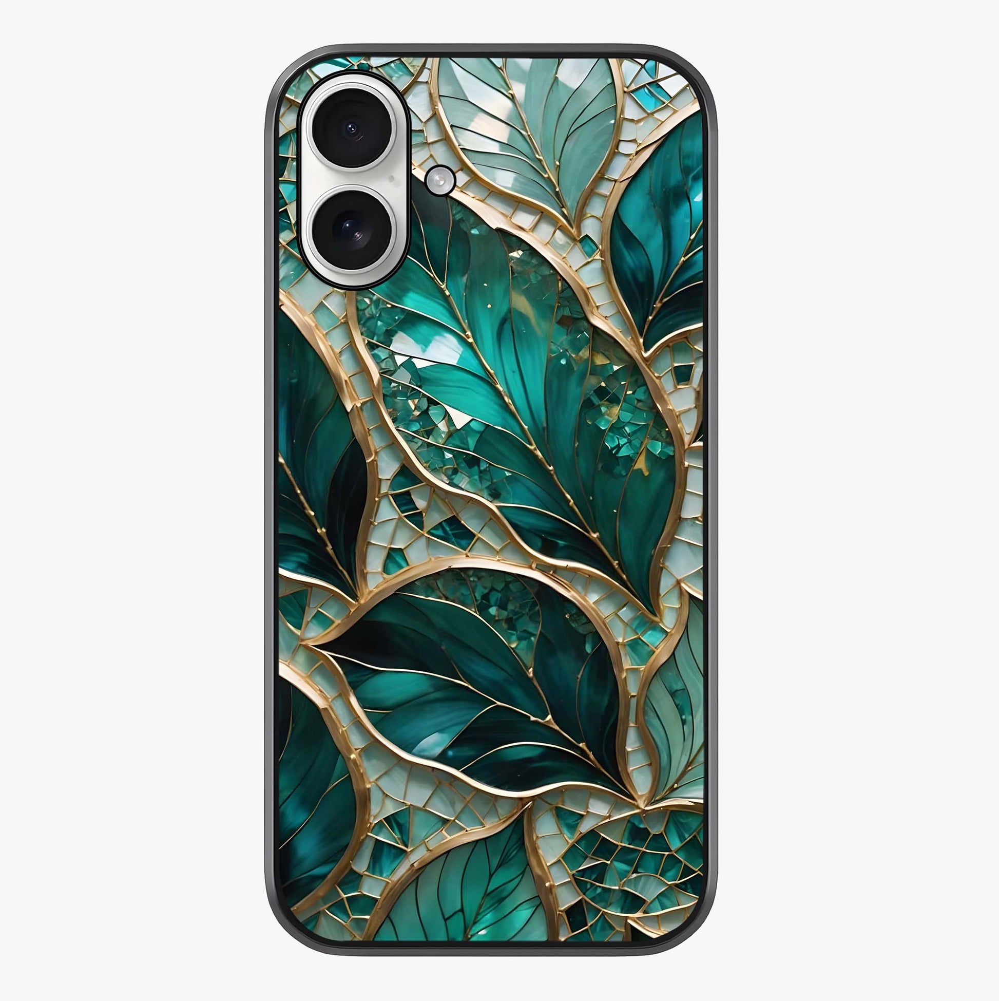 Emerald Leaf Glass Glass Case showing full back design in clean flat view with glossy glass finish.