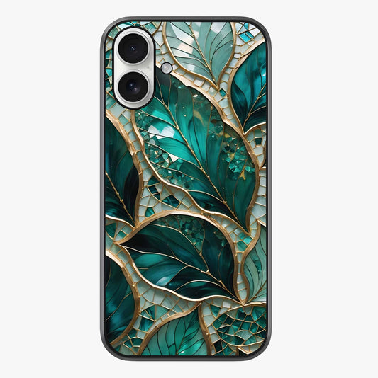 Emerald Leaf Glass Glass Case showing full back design in clean flat view with glossy glass finish.