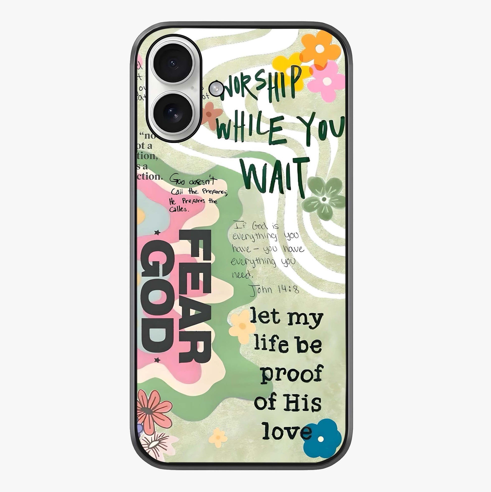 Faith Over Fear Glass Case showing full back design in clean flat view with glossy glass finish.