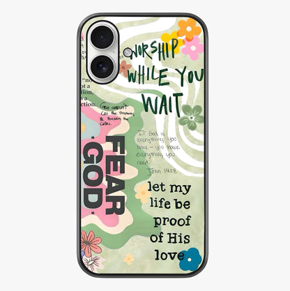 Faith Over Fear Glass Case showing full back design in clean flat view with glossy glass finish.