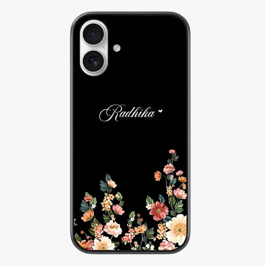 Floral Design With A Custom Personalized Name Glass Case showing full back design in clean flat view with glossy glass finish.