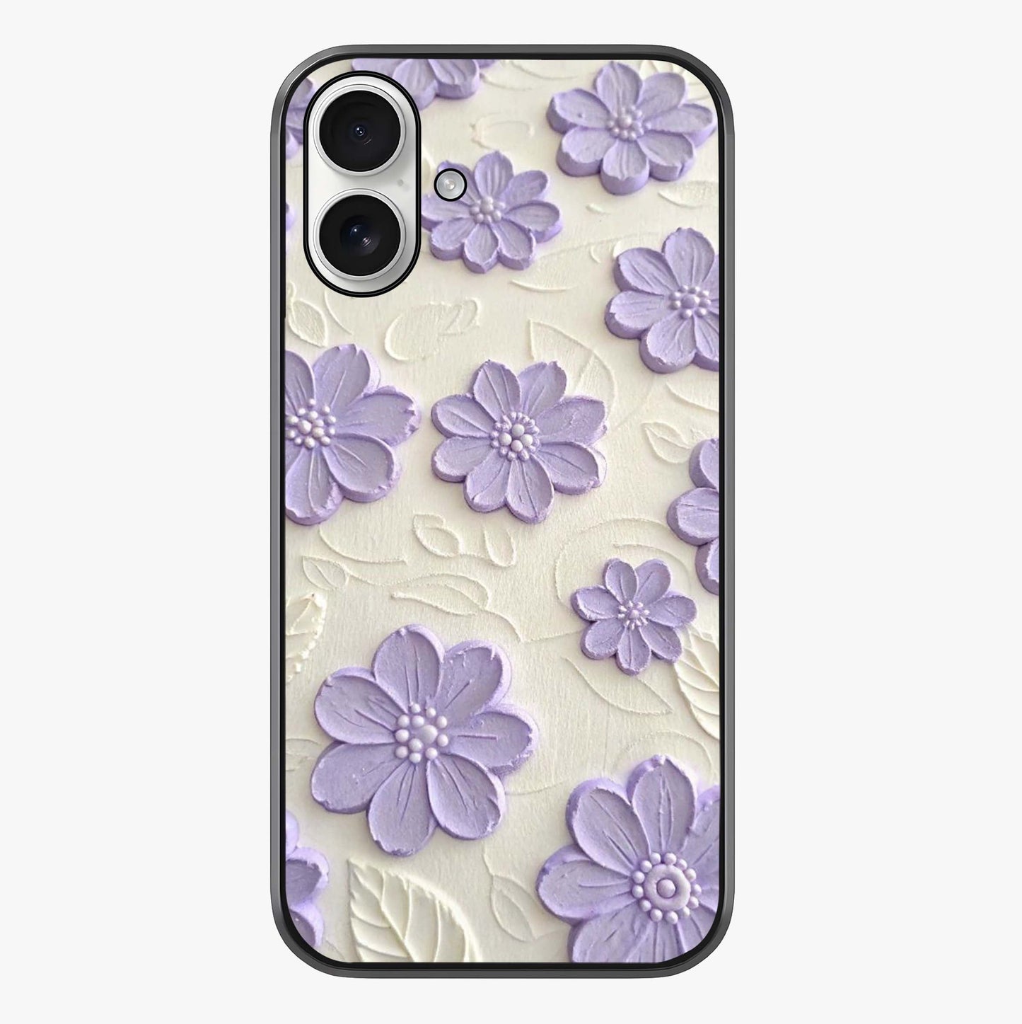 Floral Wall Art With Purple Flowers Glass Case showing full back design in clean flat view with glossy glass finish.