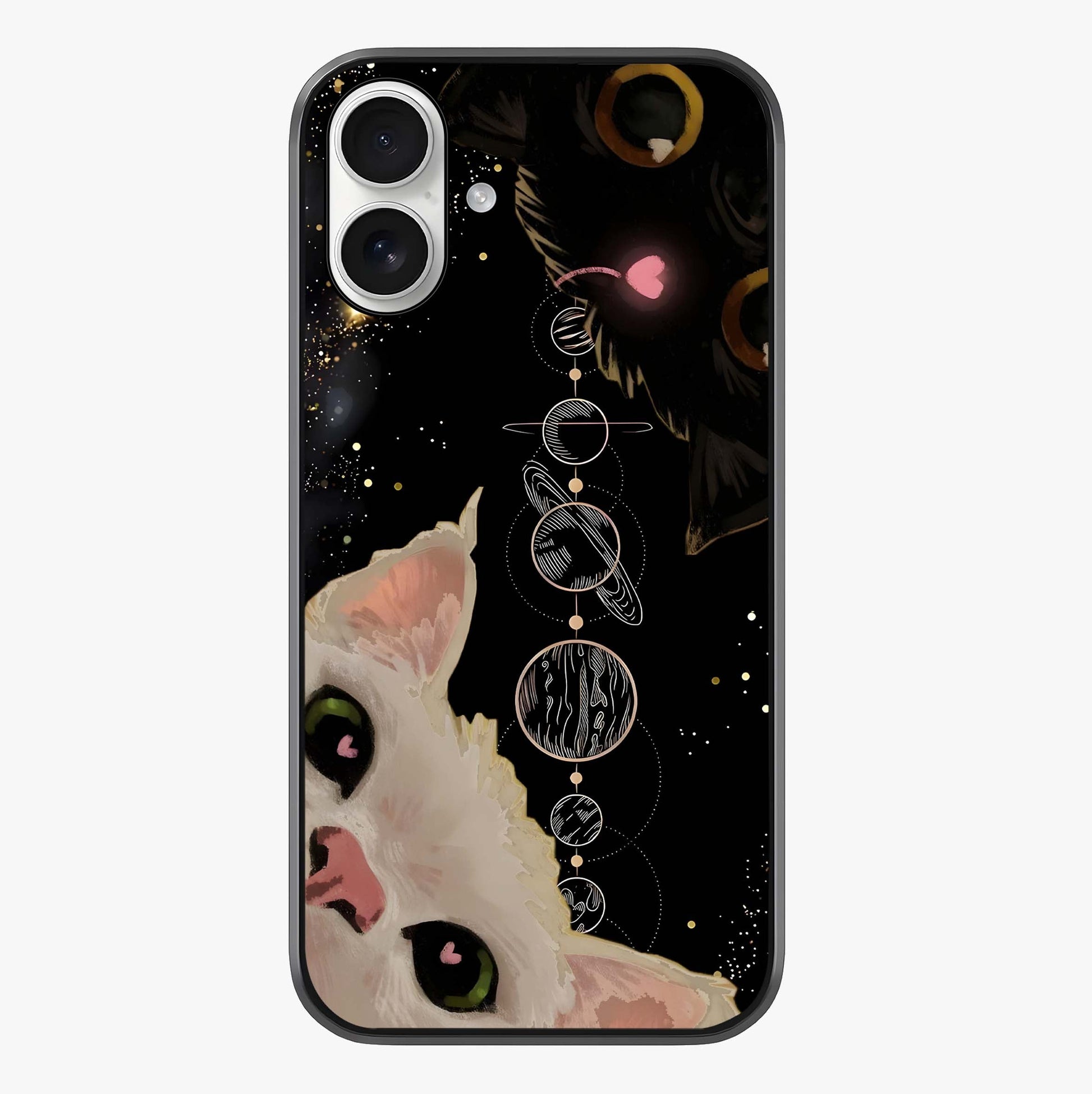 Galactic Cat Glass Case showing full back design in clean flat view with glossy glass finish.