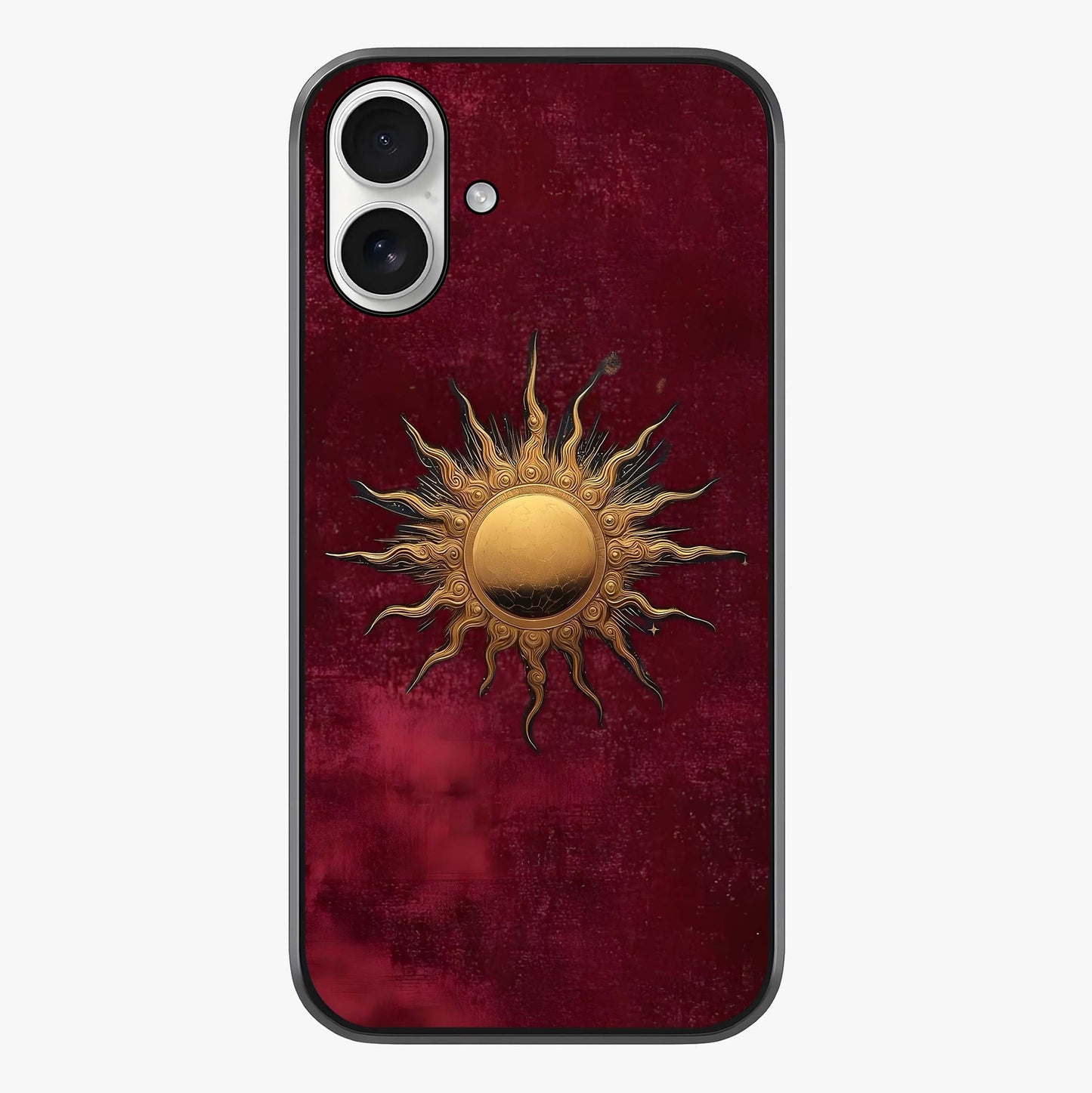 Golden Sun Minimalism Glass Case showing full back design in clean flat view with glossy glass finish.