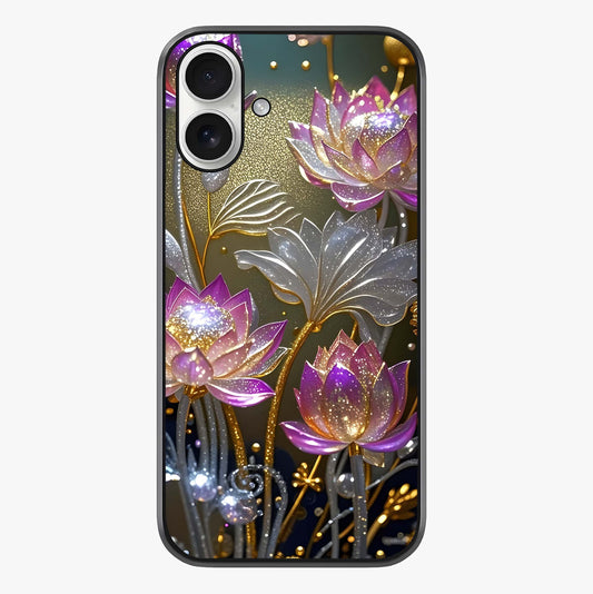 Golden Floral Majesty Glass Case showing full back design in clean flat view with glossy glass finish.