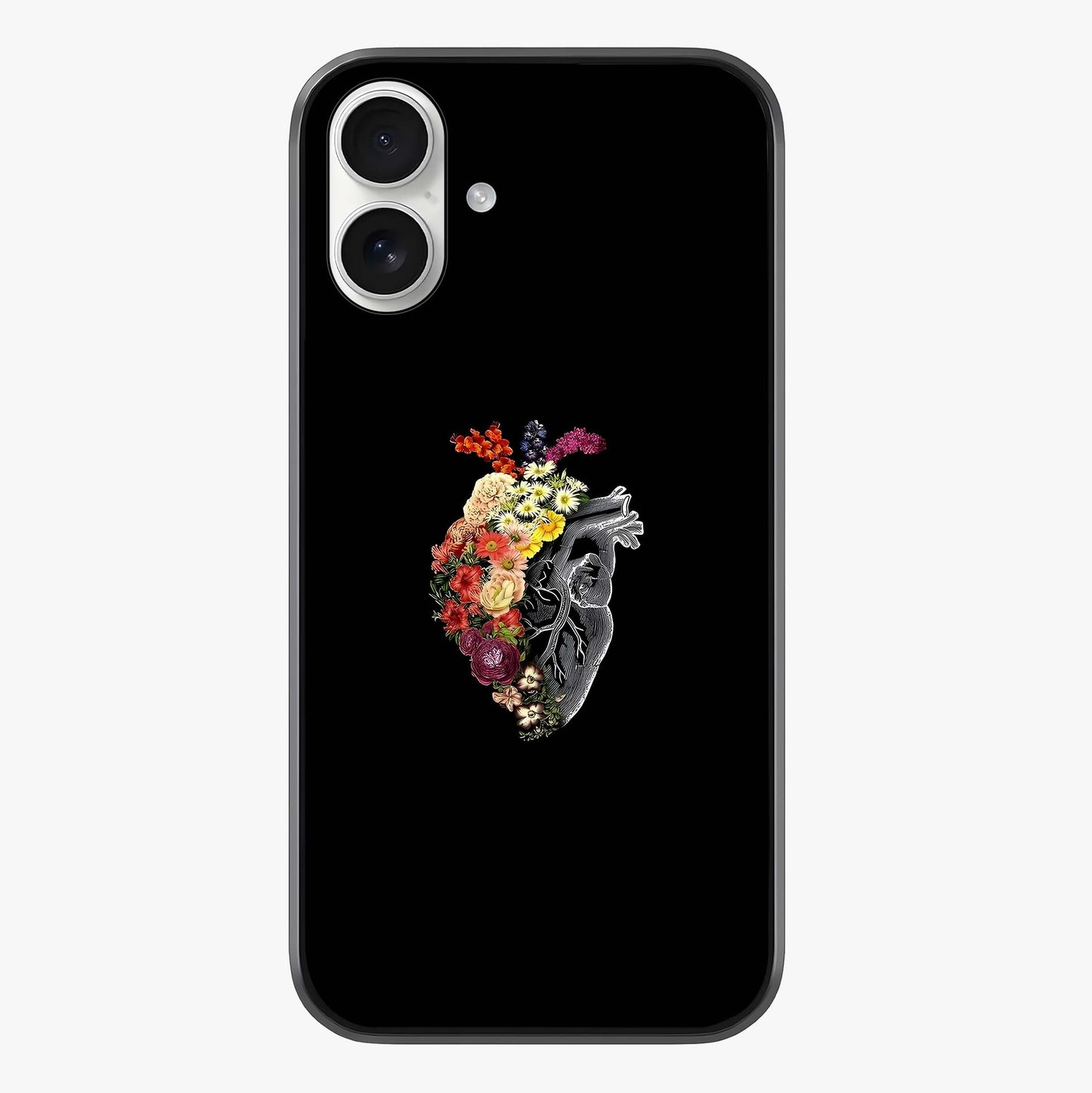 Heart With Flowers Glass Case showing full back design in clean flat view with glossy glass finish.