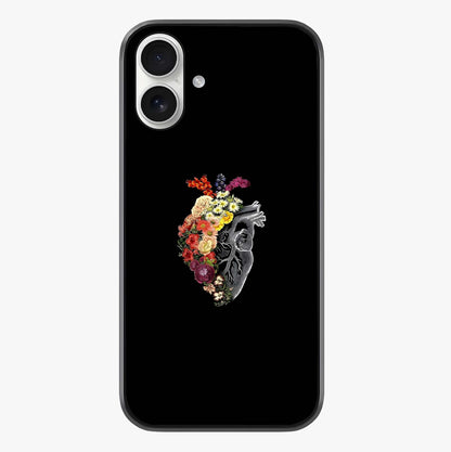 Heart With Flowers Glass Case showing full back design in clean flat view with glossy glass finish.