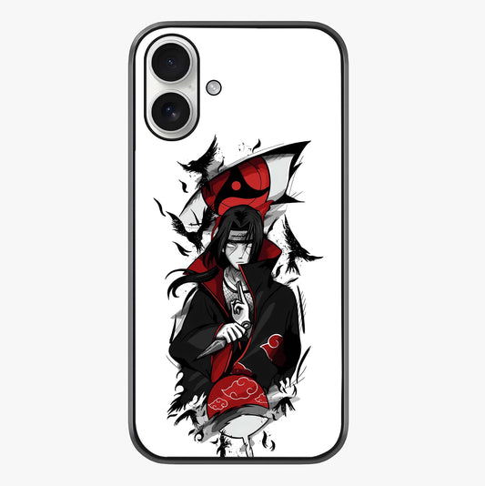 Itachi Limited Edition Naruto Anime Glass Case showing full back design in clean flat view with glossy glass finish.